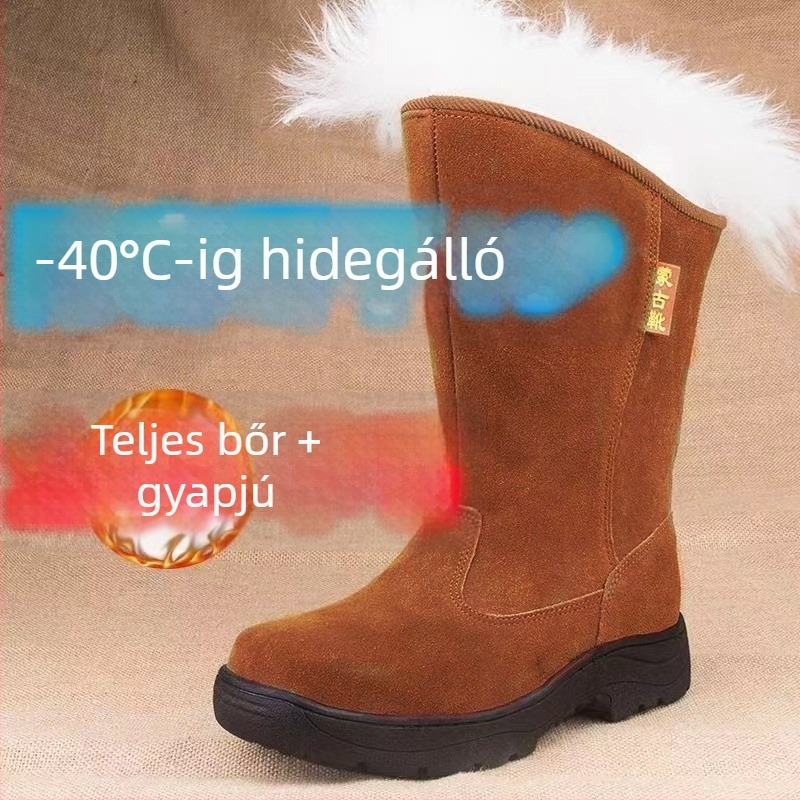 Férfi téli hócsizma bőrből, gyapjú bélés, csúszásmentes gumitalp, klinikai alakú sarok, kerek orr