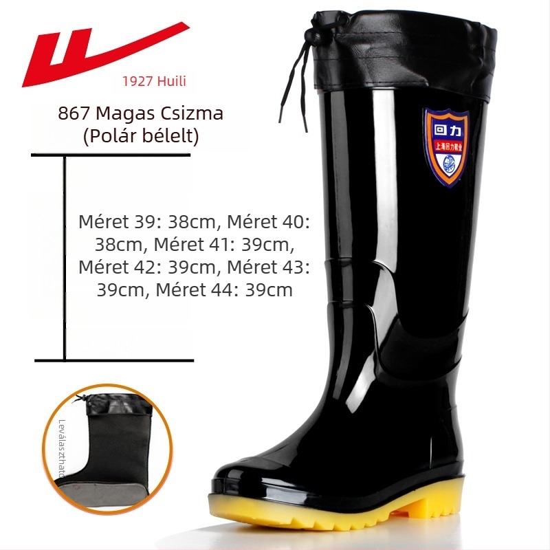 Felnőtt esőcsizmák, PVC felsőrész, magas szár, csúszásmentes, kopásálló talp, belső háló és textil talpbetét