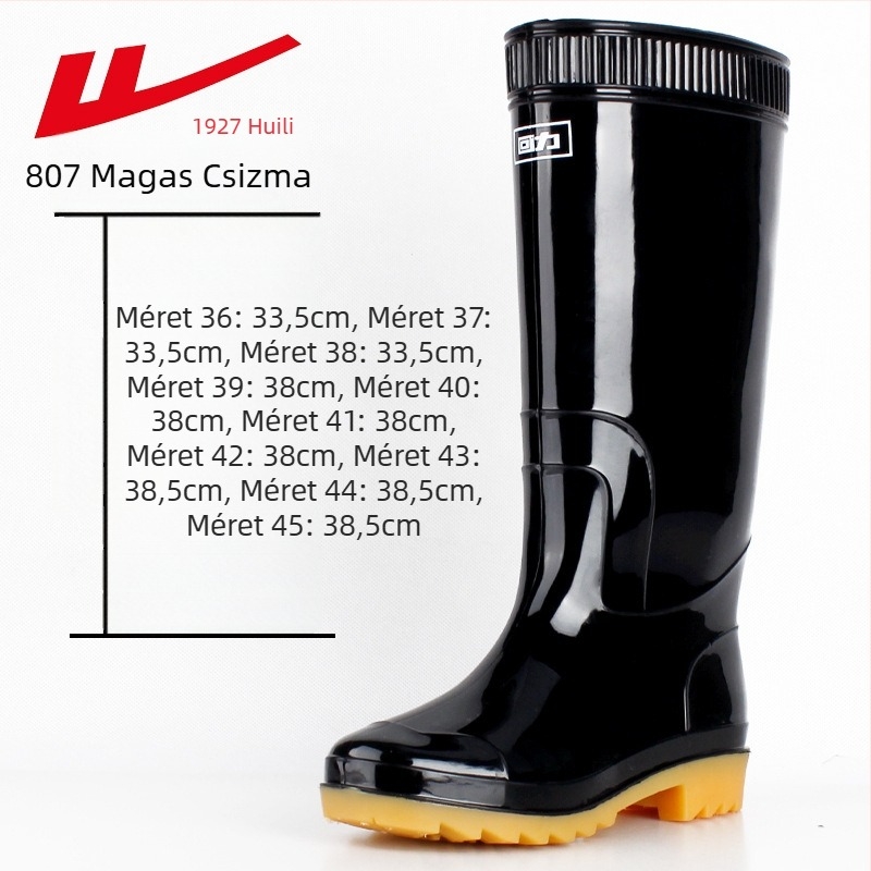 Felnőtt esőcsizmák, PVC felsőrész, magas szár, csúszásmentes, kopásálló talp, belső háló és textil talpbetét