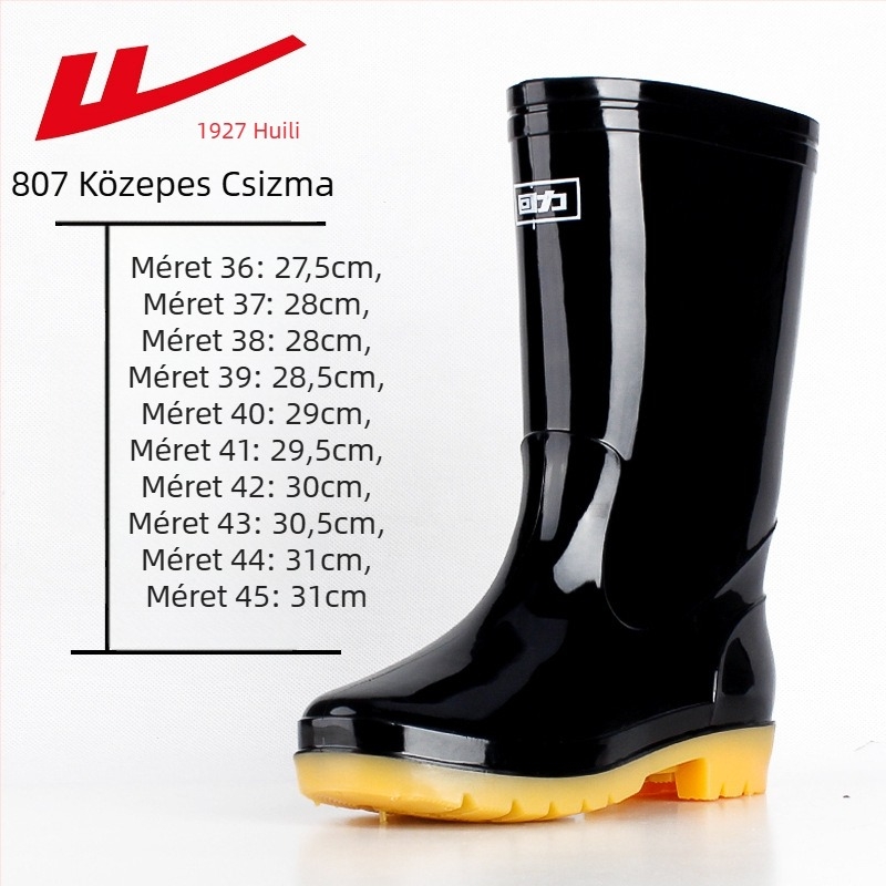 Felnőtt esőcsizmák, PVC felsőrész, magas szár, csúszásmentes, kopásálló talp, belső háló és textil talpbetét