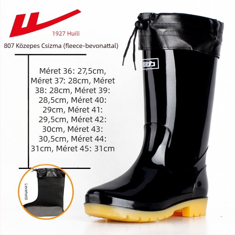 Felnőtt esőcsizmák, PVC felsőrész, magas szár, csúszásmentes, kopásálló talp, belső háló és textil talpbetét