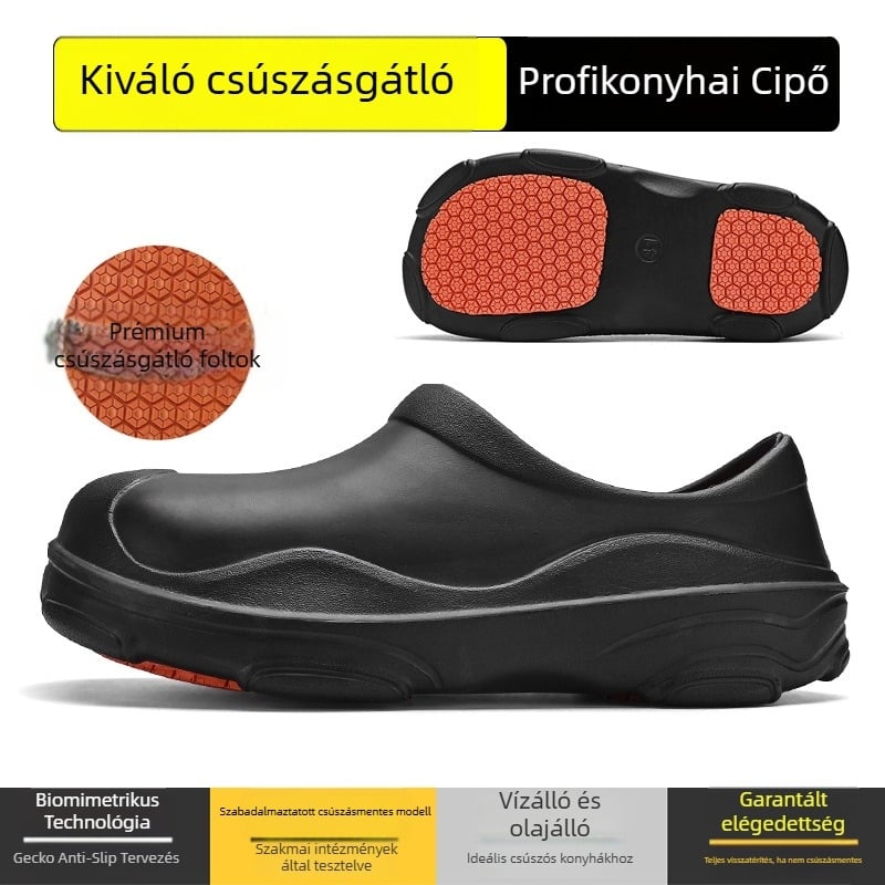 Férfi szakács cipő — EVA felsőrész és talp, csúszásmentes, olajálló, kopásálló, vízálló, konyhában, kantinában és étteremben.