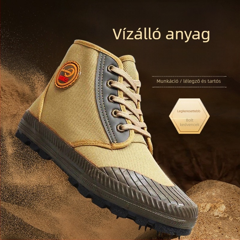 Uniszex magas szárú munkacipő, pamut felsőrész, textil belső, injektált talp, 3-5 cm sarok