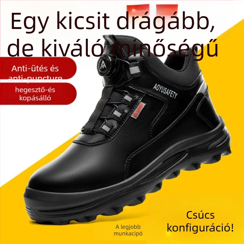 Férfi védőmunkacipő - könnyű, magas szárú, acél orr-védő, perforáció elleni védelem, ütésálló, mikroszálas bőr