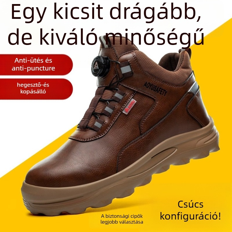 Férfi védőmunkacipő - könnyű, magas szárú, acél orr-védő, perforáció elleni védelem, ütésálló, mikroszálas bőr