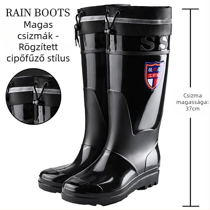 Férfiak számára magas esőcsizma - vízálló, csúszásmentes, egész éves használatra, hálós bélés, talp injekciós nyomástechnológiával
