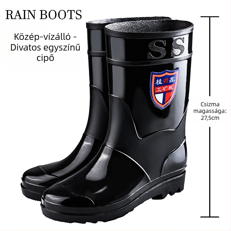 Férfiak számára magas esőcsizma - vízálló, csúszásmentes, egész éves használatra, hálós bélés, talp injekciós nyomástechnológiával