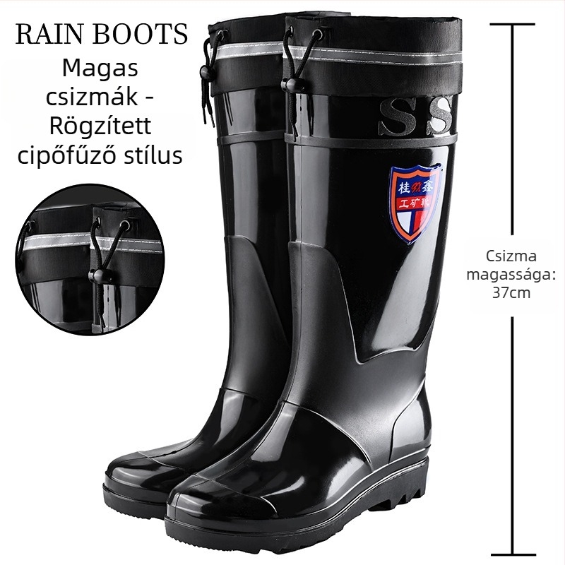 Férfiak számára magas esőcsizma - vízálló, csúszásmentes, egész éves használatra, hálós bélés, talp injekciós nyomástechnológiával