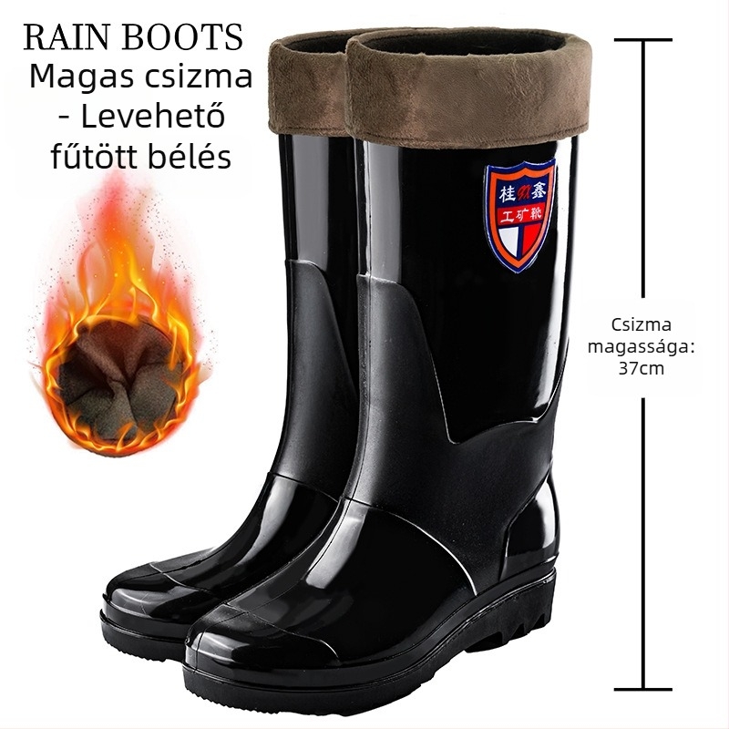 Férfiak számára magas esőcsizma - vízálló, csúszásmentes, egész éves használatra, hálós bélés, talp injekciós nyomástechnológiával