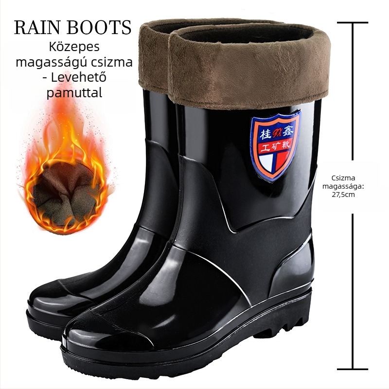 Férfiak számára magas esőcsizma - vízálló, csúszásmentes, egész éves használatra, hálós bélés, talp injekciós nyomástechnológiával