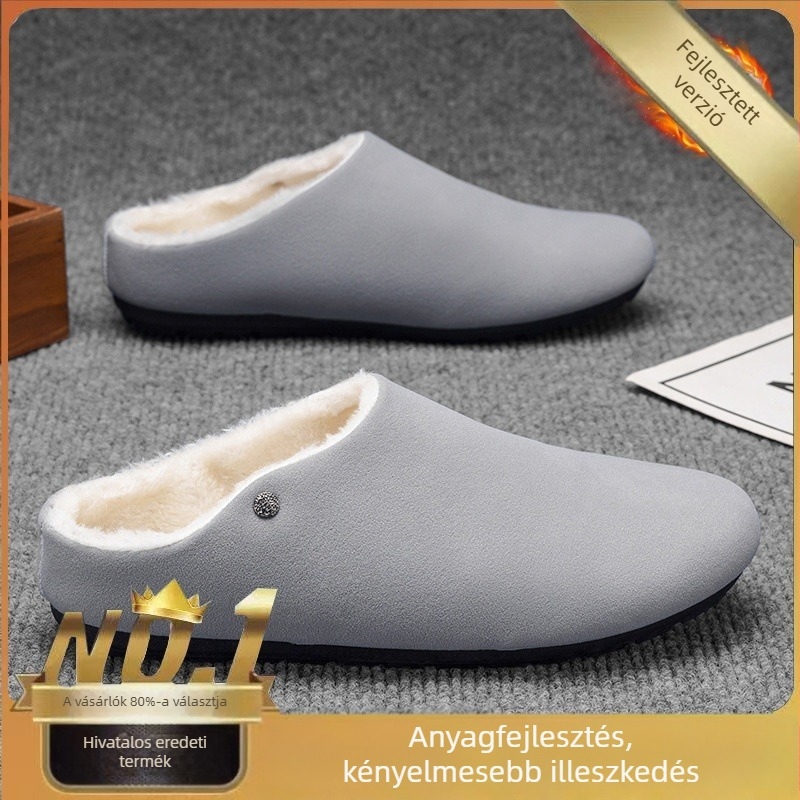 Téli férfi papucs fleece belsővel – felső része szintetikus bőr, gumitalp, injektált kivitel, zárt orrú, slip-on