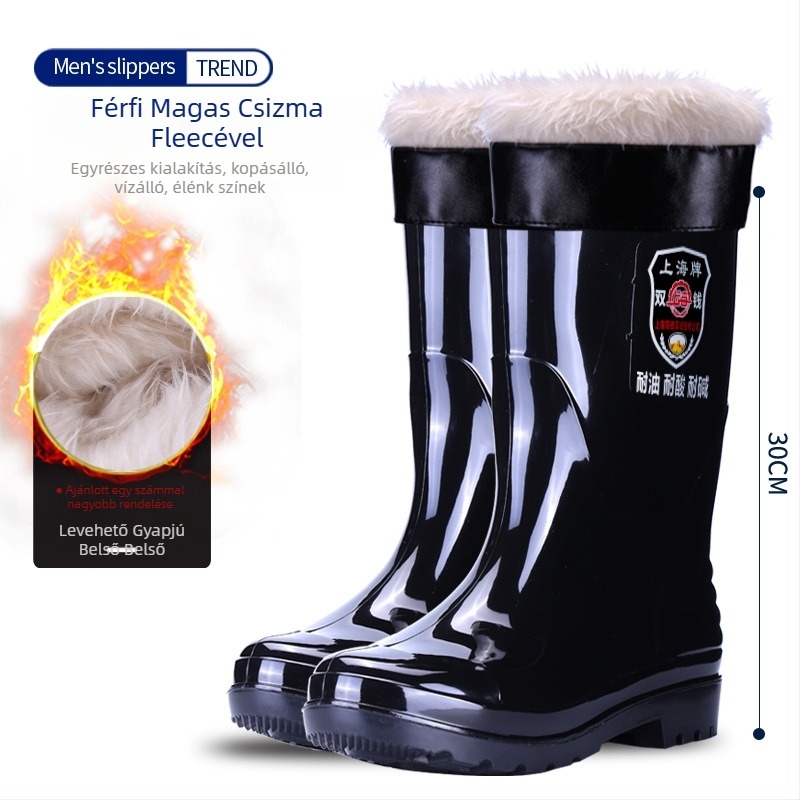 Férfi PVC magas szárú esőcsizma gumírozott talppal, vízálló, csúszásmentes, savak és lúgok ellenálló
