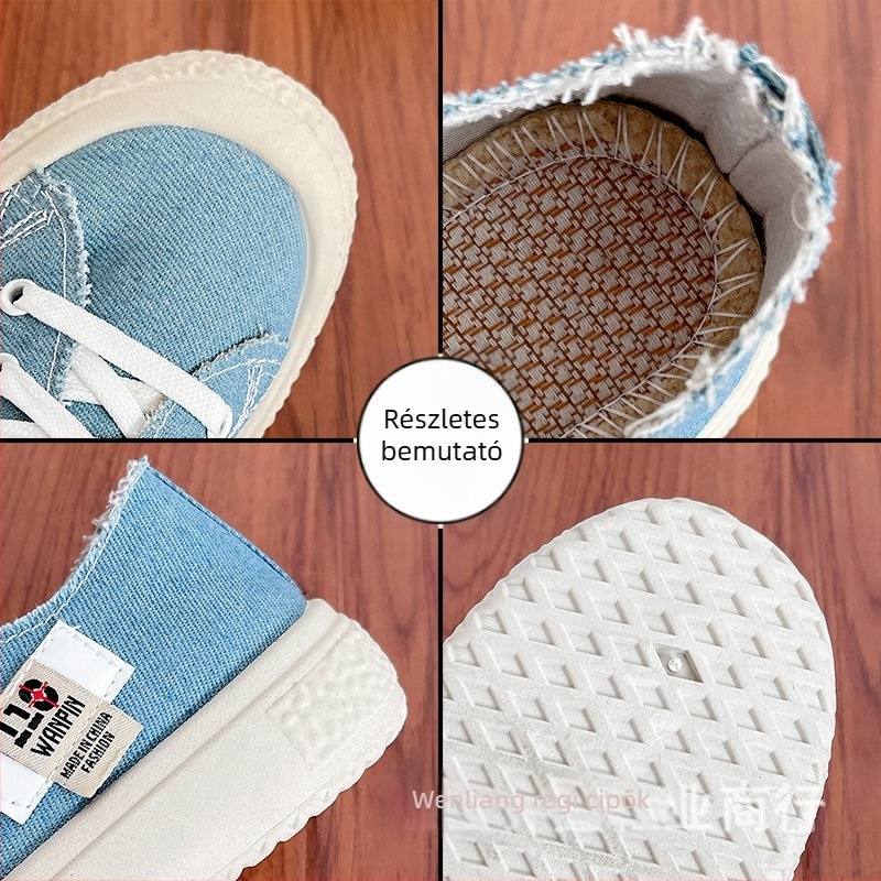 Női vászon slip-on cipő vastag talppal, kerek orr, PVC talp, légáteresztő tavasz-nyár, szabadidő-stílus
