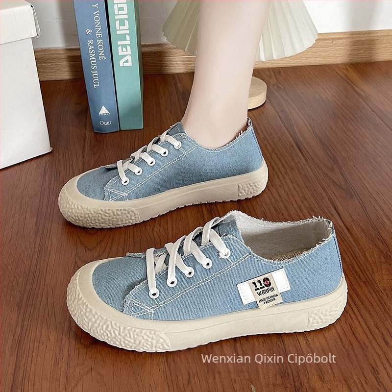 Női vászon slip-on cipő vastag talppal, kerek orr, PVC talp, légáteresztő tavasz-nyár, szabadidő-stílus