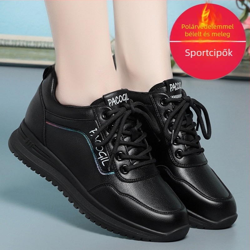 Női mindennapi sportcipő, kerek orrú, mű PU felsőrész, alacsony profil, gumitalp, téli, tavaszi és őszi szezonra
