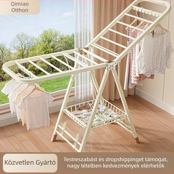 Padlón álló ruhaszárító állvány – két oszlop, vastított szénacél, összecsukható, mobil, belső/külső erkélyre, modell 7945