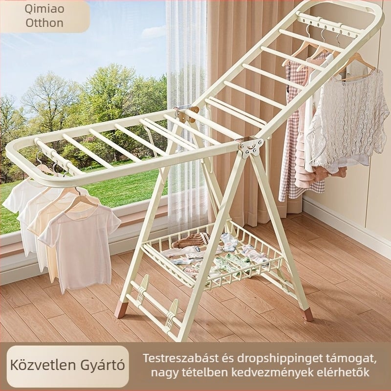 Padlón álló ruhaszárító állvány – két oszlop, vastított szénacél, összecsukható, mobil, belső/külső erkélyre, modell 7945