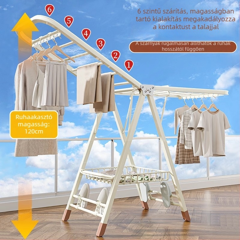 Padlón álló ruhaszárító állvány – két oszlop, vastított szénacél, összecsukható, mobil, belső/külső erkélyre, modell 7945