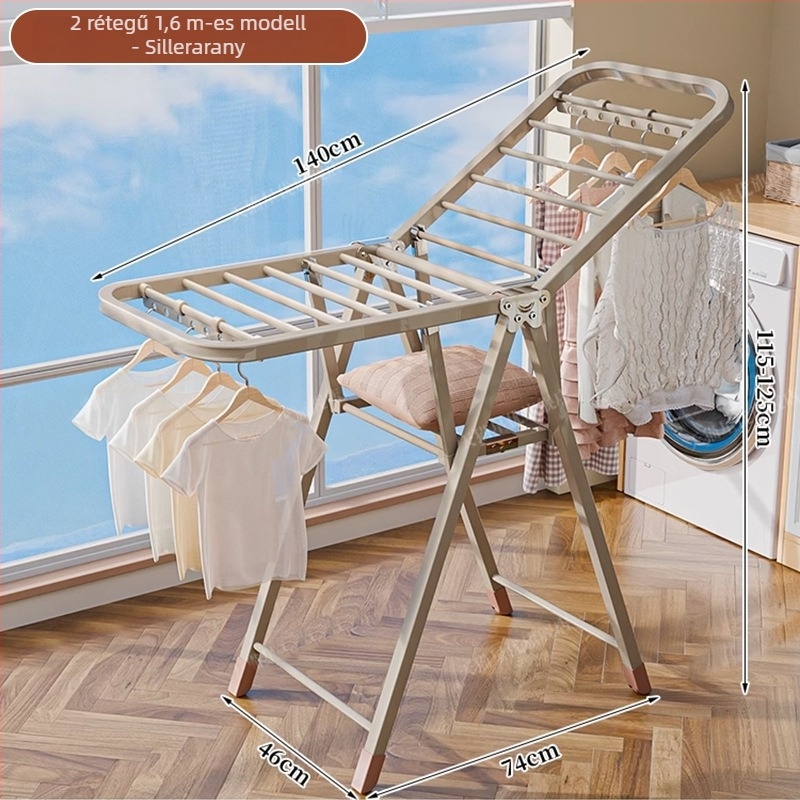 Padlón álló ruhaszárító állvány – két oszlop, vastított szénacél, összecsukható, mobil, belső/külső erkélyre, modell 7945