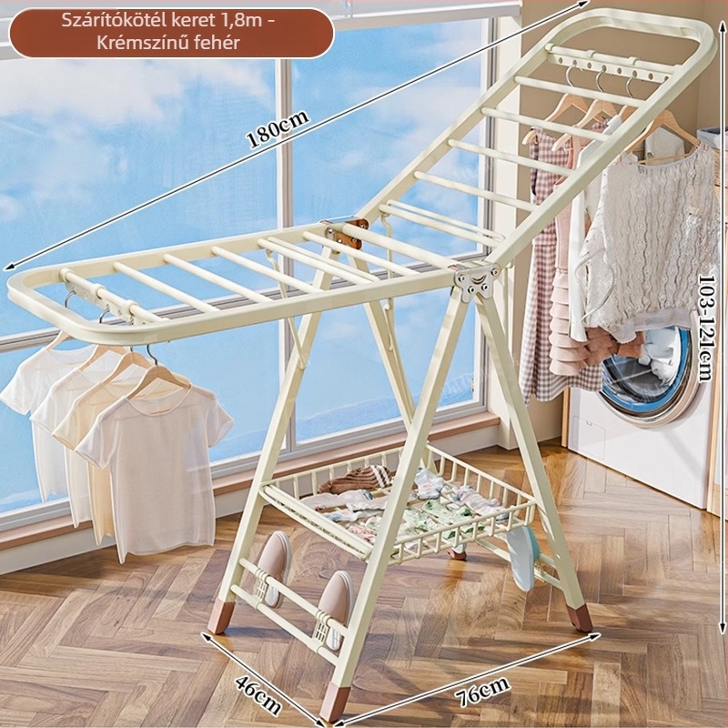 Padlón álló ruhaszárító állvány – két oszlop, vastított szénacél, összecsukható, mobil, belső/külső erkélyre, modell 7945