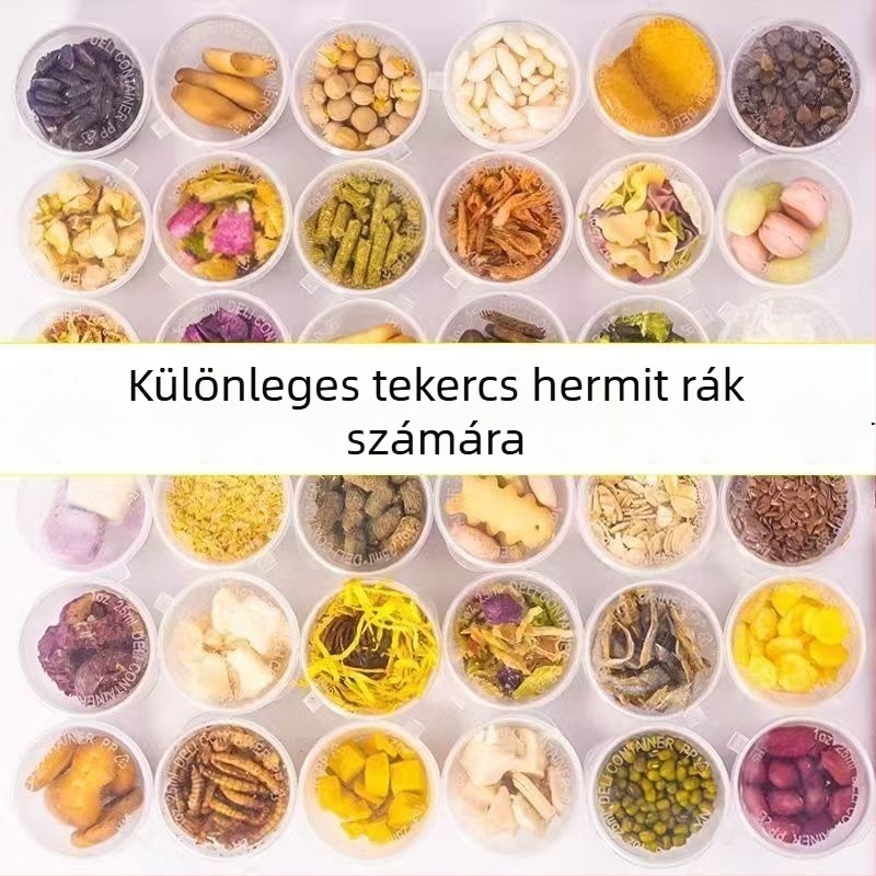 Hérmit rák etetőanyag: dehidratált és fagyasztva-szárított, magas kalciumtartalmú, szárított hal és garnéla, cukormentes kókuszpehely