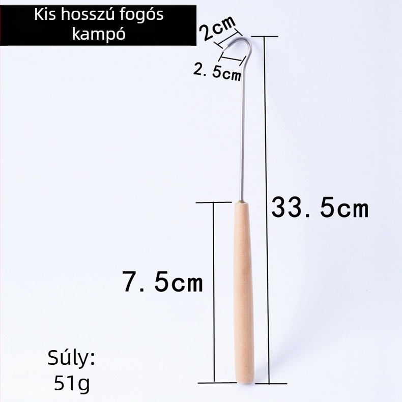 Fa markolatú horgászhorog hosszú nyéllel, rozsdamentes acélból, vízi növényekhez