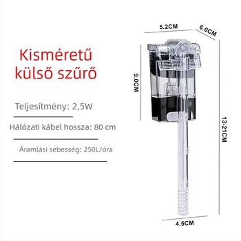 Mini vízesés szűrő akváriumhoz; csendes pumpa; PVC szerkezet; tömeg 0,15 kg; szűrőanyag: szűrővata; USB/AC-DC interfész