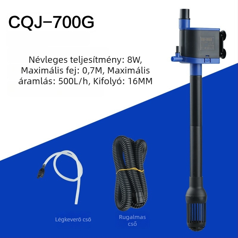 Három az egyben akváriumi merülőpumpa: filtráció és aeráció; műanyag ház; falra szerelhető függőleges kialakítás