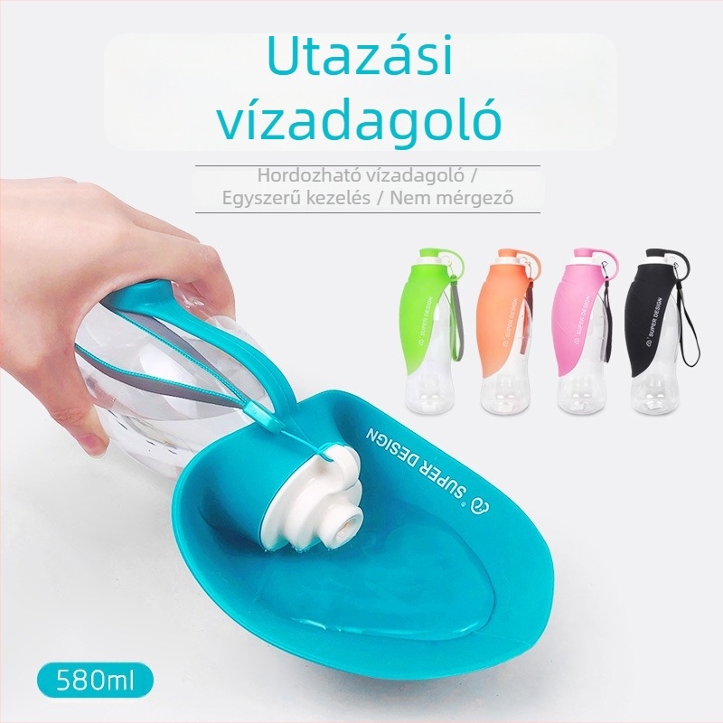 Hordozható kutya vízitaláló palack pohárral – kültéri használatra, 580 ml