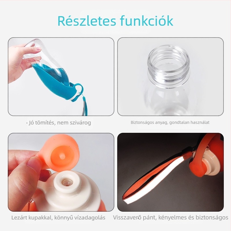 Hordozható kutya vízitaláló palack pohárral – kültéri használatra, 580 ml