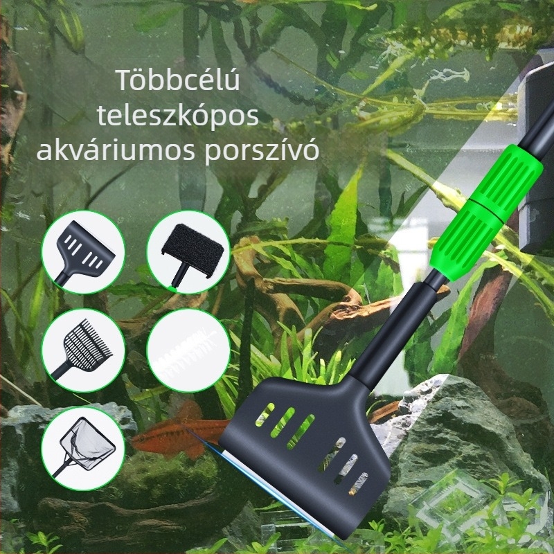 Pet sound öt az egyben teleszkópos akváriumi tisztító eszköz hosszú fogantyúval, tisztító kefével, műanyag és üvegszálas cső, súly 850 g, 5 darabos készlet