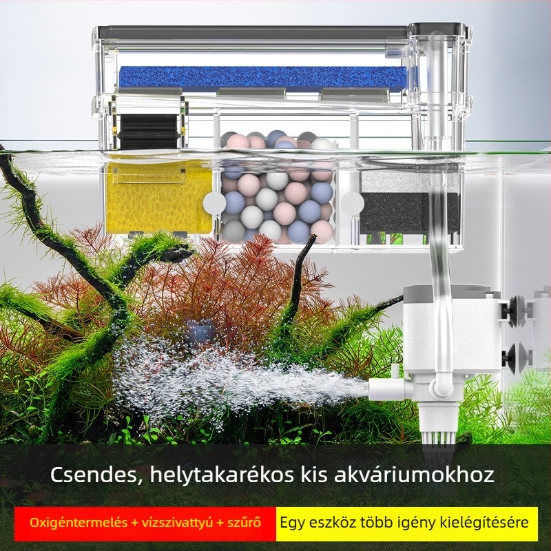 Fali akváriumi keringtető szűrő, 3 az 1-ben oxigénellátás és vízkezelés, műanyag, Songbao 22222