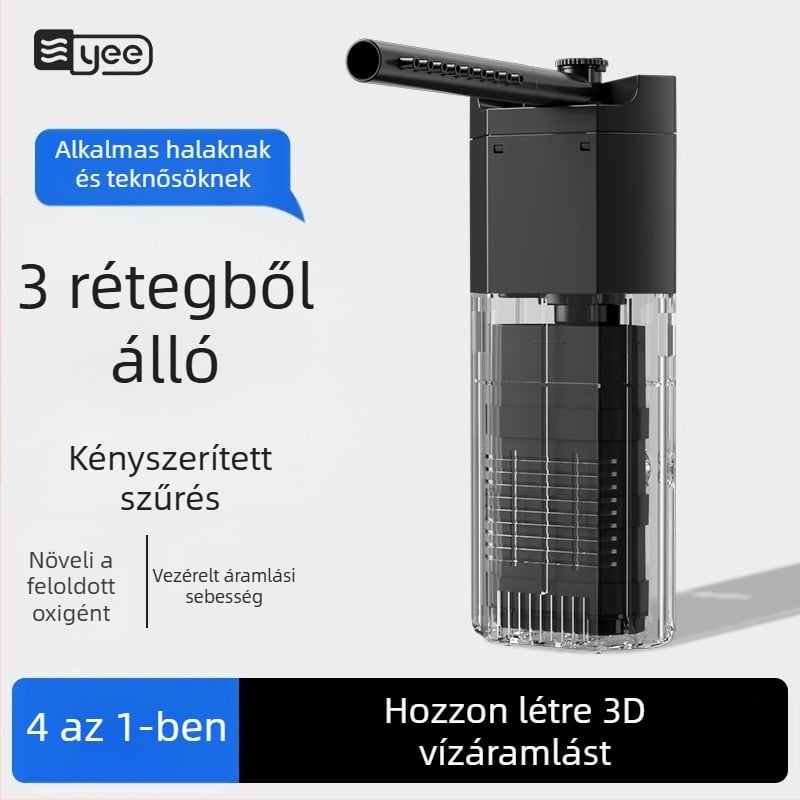 Három az egyben akvárium szűrő-áramoltató, búvárpumpa, műanyag ház, szűrő pamut
