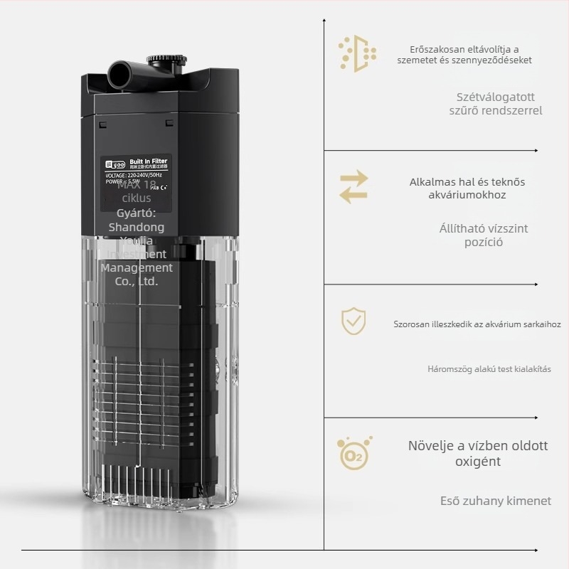 Három az egyben akvárium szűrő-áramoltató, búvárpumpa, műanyag ház, szűrő pamut