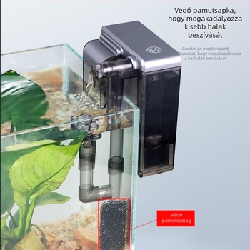 Fali akváriumi szűrő — 3 az 1-ben filtráció, víz cirkuláció és oxigénezés, műanyag ház, filtráló pamut