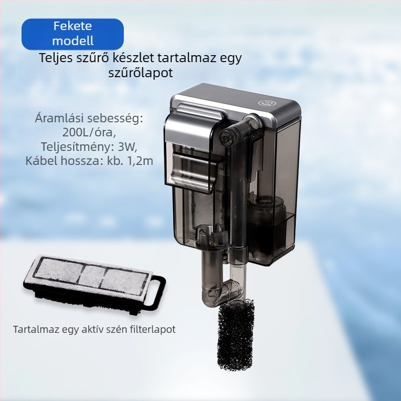Fali akváriumi szűrő — 3 az 1-ben filtráció, víz cirkuláció és oxigénezés, műanyag ház, filtráló pamut