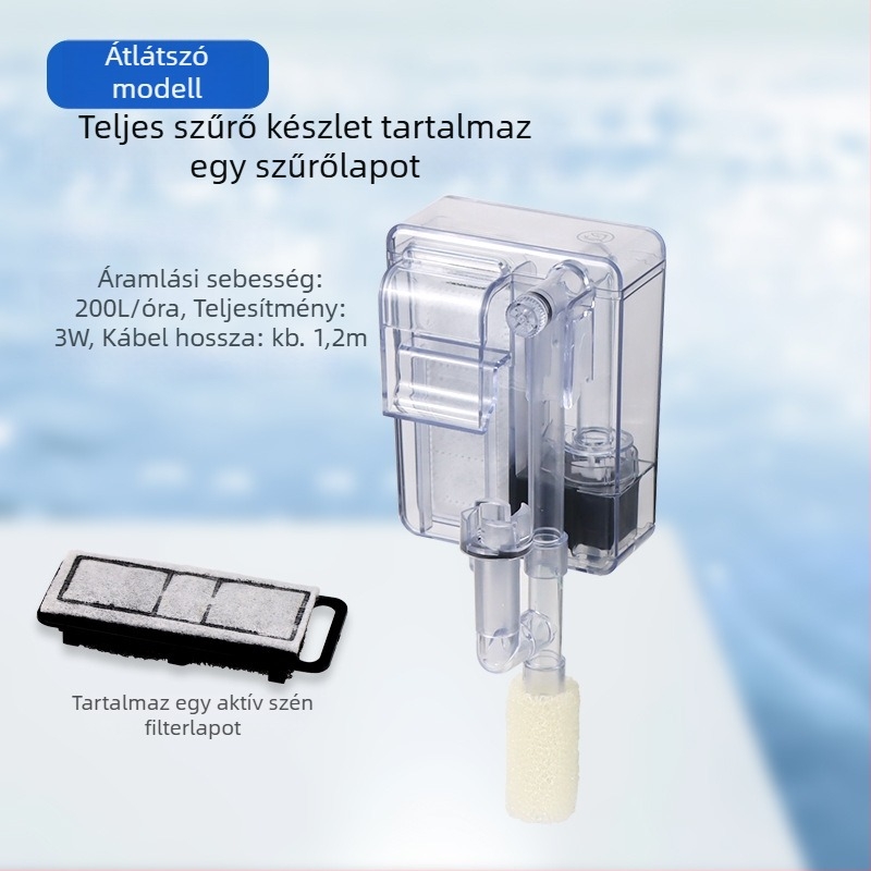 Fali akváriumi szűrő — 3 az 1-ben filtráció, víz cirkuláció és oxigénezés, műanyag ház, filtráló pamut