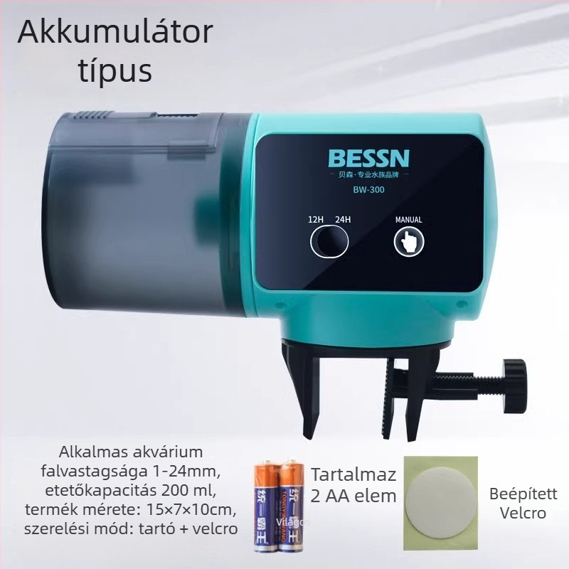 Automatikus akváriumi etető, műanyag kivitel, BESSN márka, teljes készlet, akváriumhoz