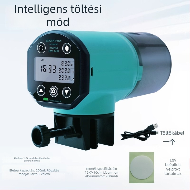 Automatikus akváriumi etető, műanyag kivitel, BESSN márka, teljes készlet, akváriumhoz