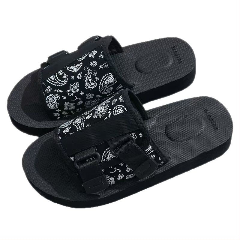 Uniszex kényelmes tengerparti flip-flop papucs - textil felsőrész, PVC talp, nyomtatott kivitel, nyár 2025