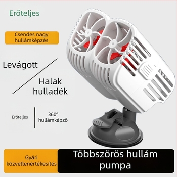 Kétfejű hullámpompa akváriumhoz, 360° csendes áramlás, szívócsészékkel szerelve