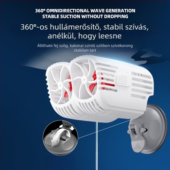Kétfejű hullámpompa akváriumhoz, 360° csendes áramlás, szívócsészékkel szerelve