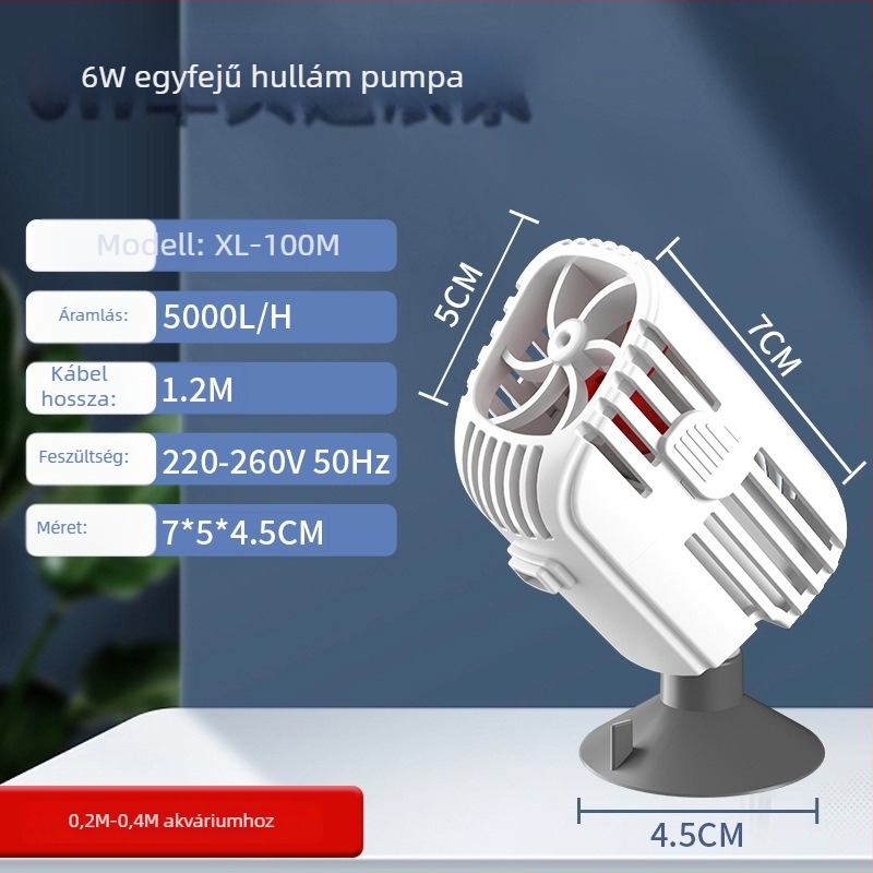 Kétfejű hullámpompa akváriumhoz, 360° csendes áramlás, szívócsészékkel szerelve