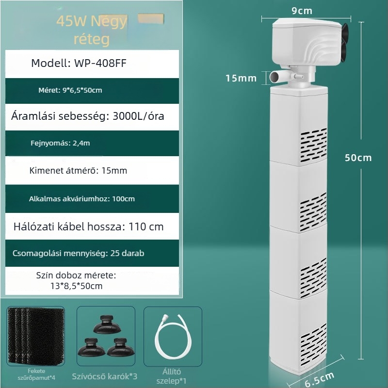 Háromfunkciós akvárium szűrőpumpa, csendes áramlás (műanyag test, 0.2–1 kg)