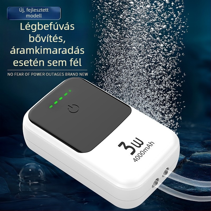 Újratölthető oxigénpumpa — kompakt méret, hordozható, ultra csendes, kettős használat a kültéri horgászathoz és a házi haltenyésztéshez
