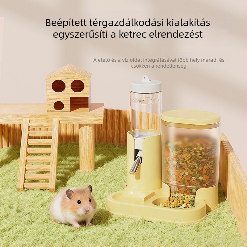 Automatikus etető- és itató tartály hörcsögök, csincsilla és tengerimaló számára gömbös vízadagolóval — Anyag: PP; Származás: Zhejiang; Márka: Jiawang yimiao