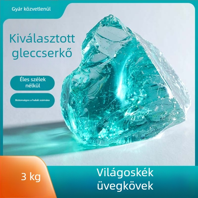 Szabálytalan üvegkő kert és akvárium aljához, 500 g, 1 db