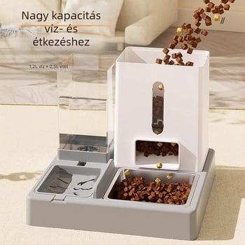 Macska automata etető dupla tálakkal, PP és PET anyagból, kisállat étkezőedény