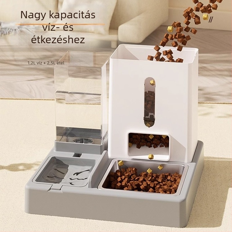 Macska automata etető dupla tálakkal, PP és PET anyagból, kisállat étkezőedény
