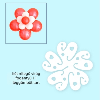 Dekoratív lufiklip, szilva virág alakú, vastított kétszintes dizájn, műanyagból, nyomtatott logó